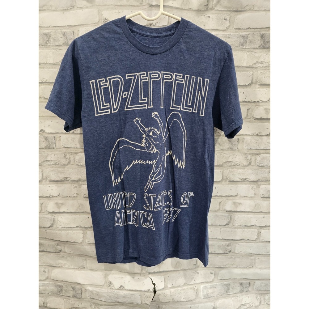 Led Zeppelin Graphic T-Shirt Men S Navy Blue USA 1977 Tour Icarus Retro